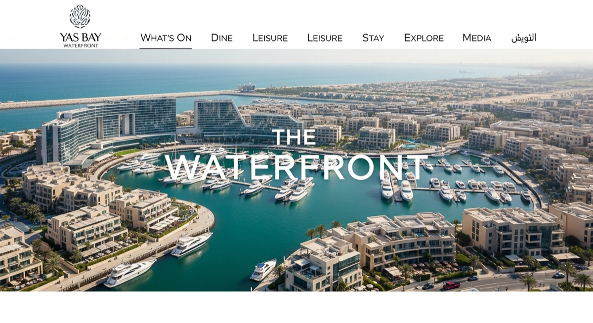 Yas Bay waterfront real estate website screenshot